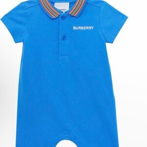 Burberry Vibrant Blue Baby Romper with Striped Collar